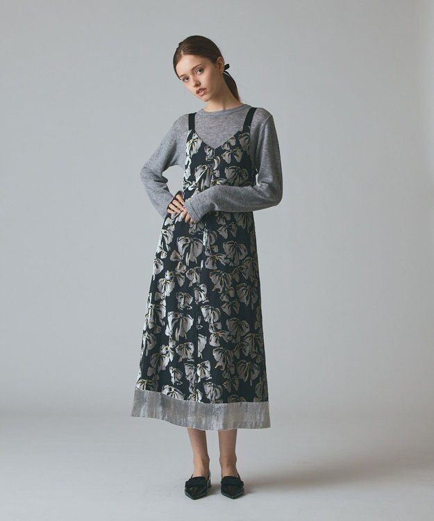 GRACE CONTINENTAL リボンオパールドレス ブラック