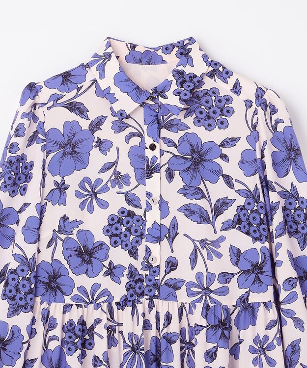 GRACE CONTINENTAL フラワープリントティアードワンピース ブルー