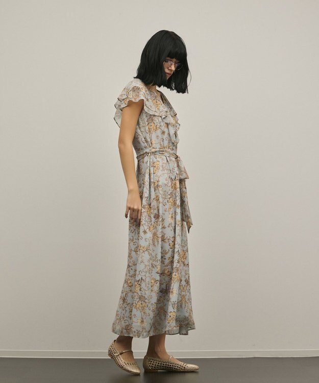 GRACE CONTINENTAL サラサプリントフリルカラーワンピース サックス