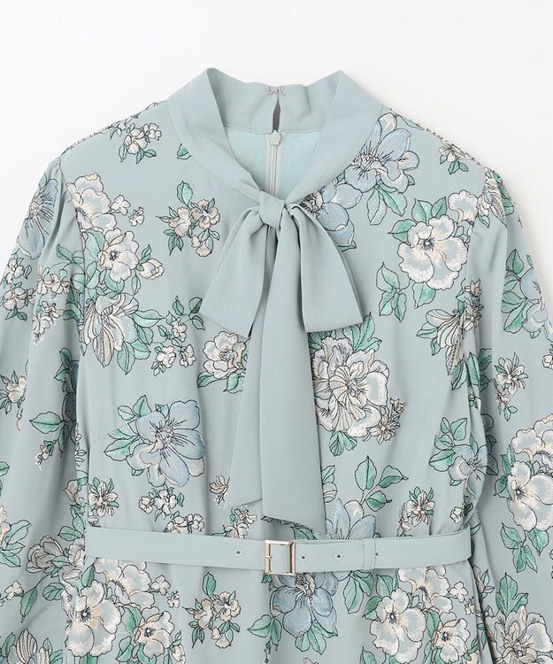 GRACE CONTINENTAL フラワー刺繍ボウタイワンピース ブルー