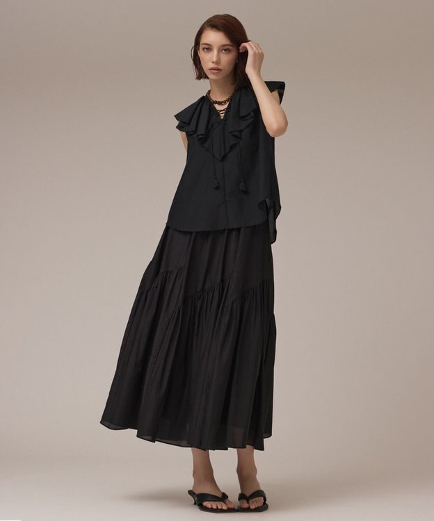 GRACE CONTINENTAL コットンシルクカフタントップ ブラック