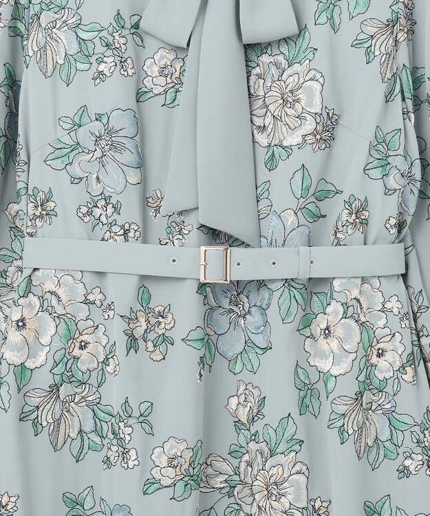 GRACE CONTINENTAL フラワー刺繍ボウタイワンピース ブルー