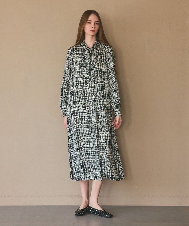GRACE CONTINENTAL チェックプリントボウ付ワンピース キナリ