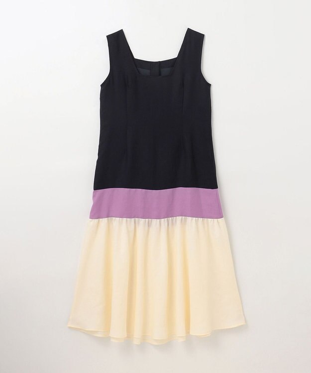 GRACE CONTINENTAL リネンタッチ配色ワンピース ネイビー