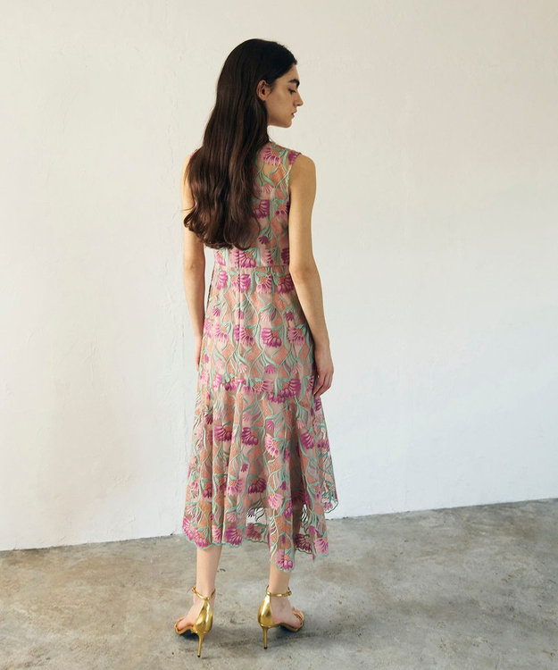 GRACE CONTINENTAL フラワー刺繍チュールドレス ピンク