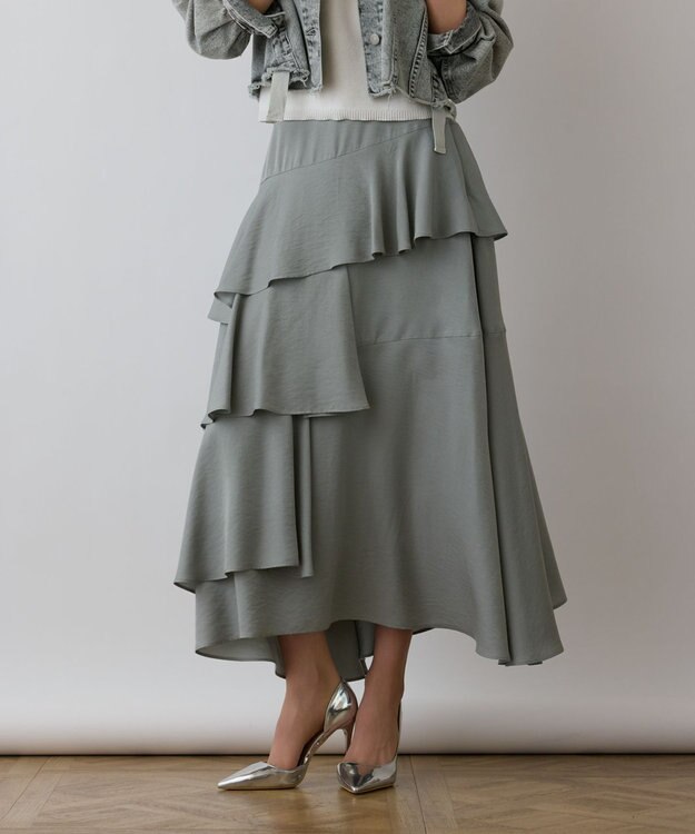 GRACE CONTINENTAL イレヘムサテンスカート グリーン