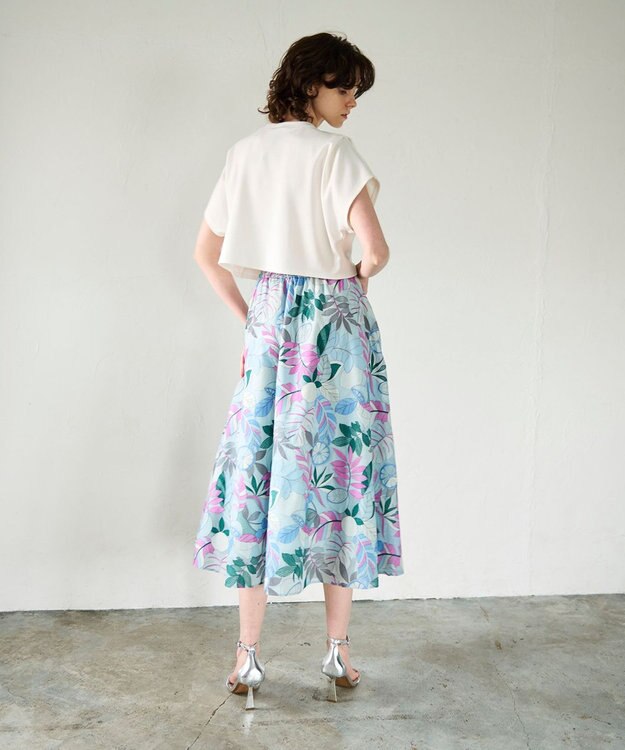 GRACE CONTINENTAL フルーツ刺繍フレアスカート ブルー