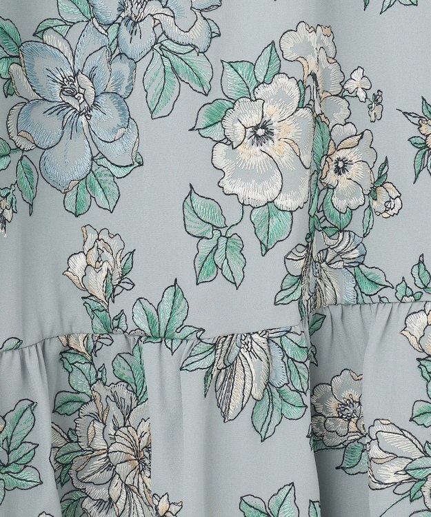 GRACE CONTINENTAL フラワー刺繍ボウタイワンピース ブルー