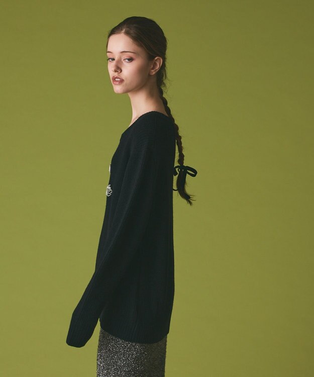 GRACE CONTINENTAL ビジューロゴニットトップ ブラック