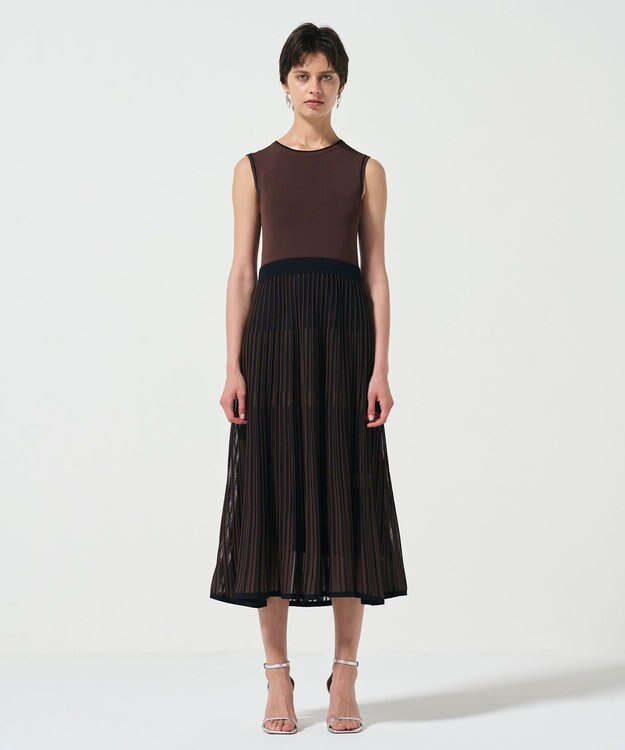 GRACE CONTINENTAL バイカラーシアーニットワンピース ブラウン