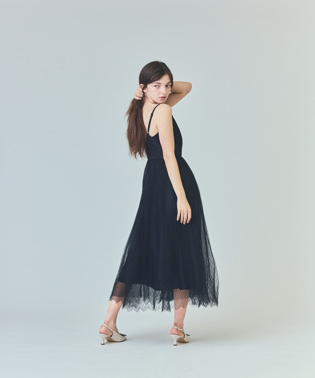 GRACE CONTINENTAL チュールプリーツコンビワンピース ブラック