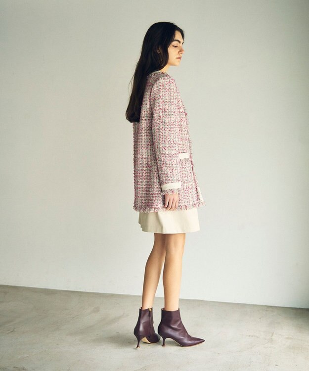 GRACE CONTINENTAL フリンジツイードジャケット ピンク