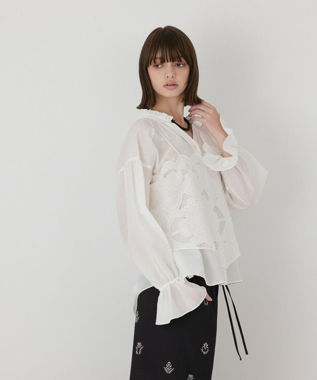 GRACE CONTINENTAL カットワークキャミ付カフタンブラウス ホワイト