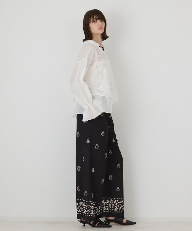 GRACE CONTINENTAL カットワークキャミ付カフタンブラウス ホワイト