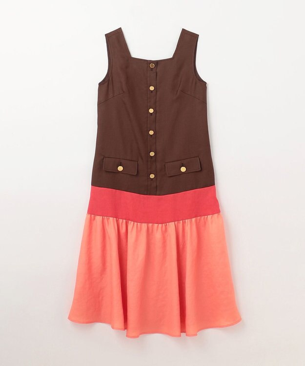 GRACE CONTINENTAL リネンタッチ配色ワンピース ブラウン