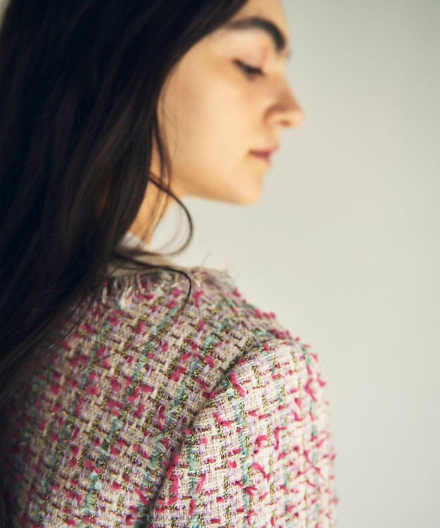 GRACE CONTINENTAL フリンジツイードジャケット ピンク