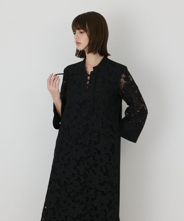GRACE CONTINENTAL カットワークAラインワンピース ブラック