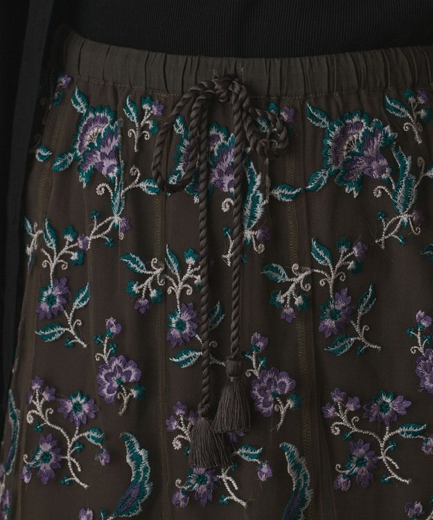 GRACE CONTINENTAL サラサ刺繍チュールスカート カーキ