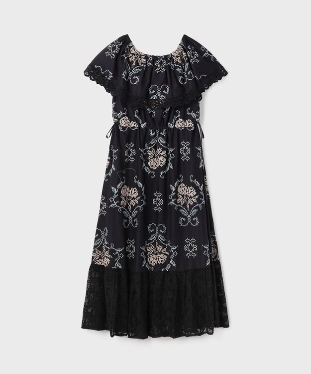 GRACE CONTINENTAL レースコンビクロスステッチワンピース ブラック