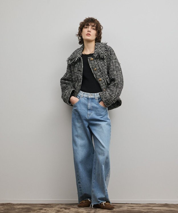 GRACE CONTINENTAL パディングツイードジャケット ブラック