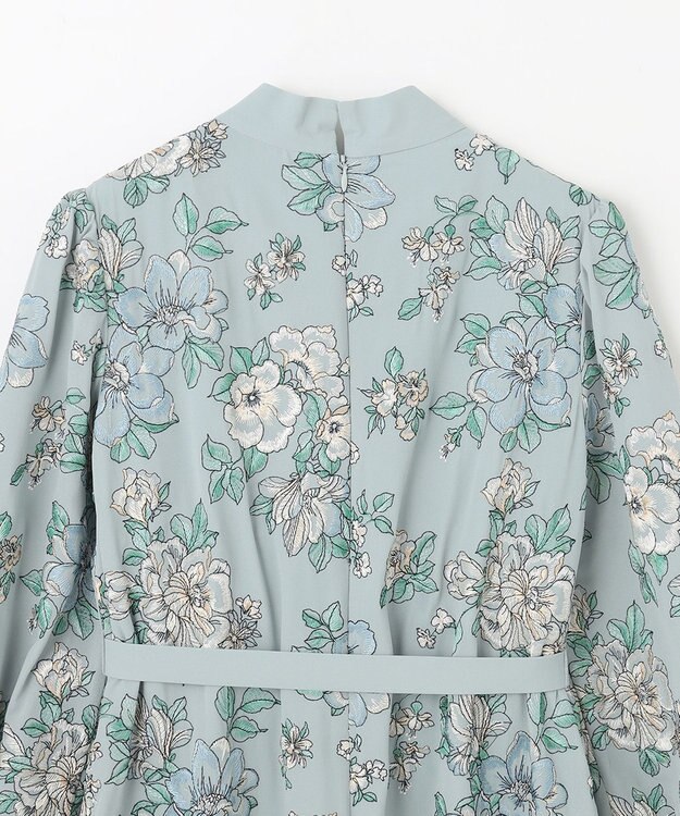 GRACE CONTINENTAL フラワー刺繍ボウタイワンピース ブルー