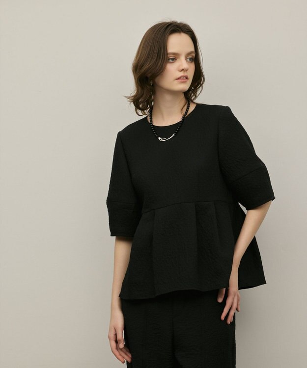 GRACE CONTINENTAL オーガンジージャガードトップ ブラック