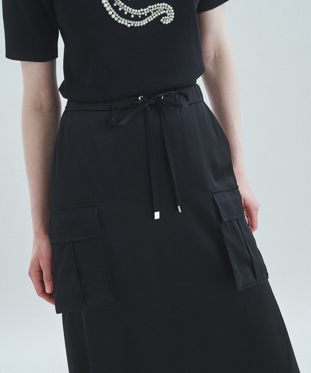 GRACE CONTINENTAL サテンミリタリーロングスカート ブラック