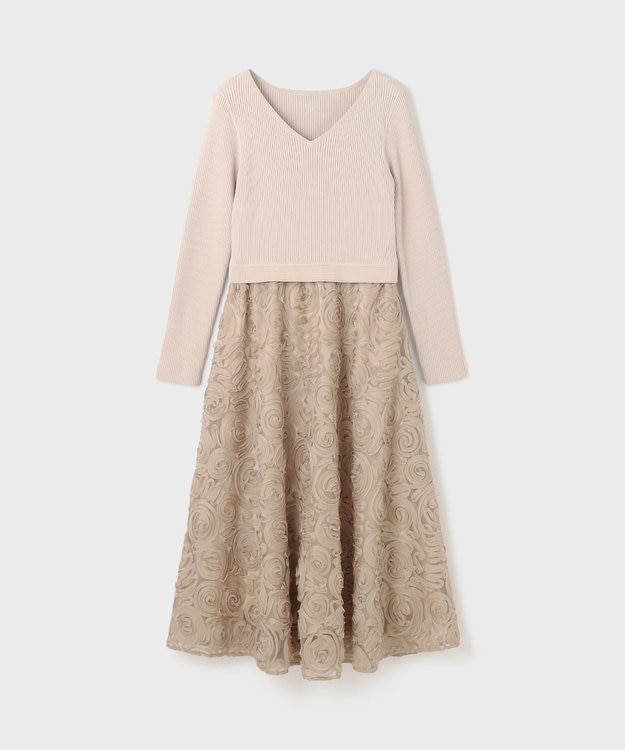 GRACE CONTINENTAL テープ刺繍ニットワンピース ベージュ