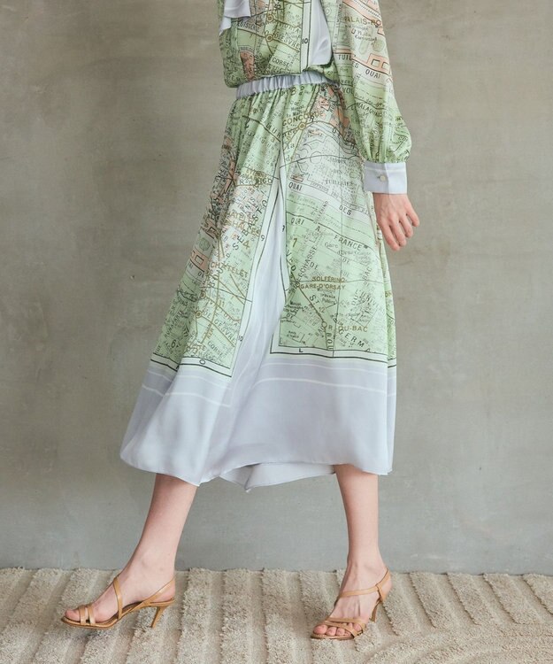 GRACE CONTINENTAL パリスカーフプリントスカート グレー