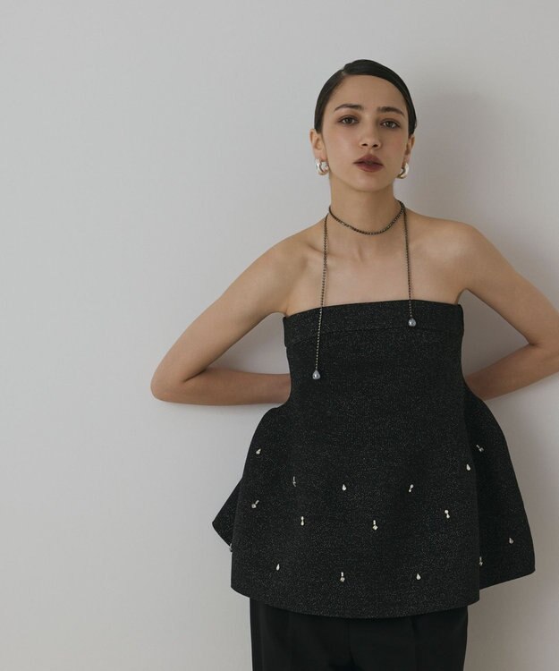 GRACE CONTINENTAL ペプラムベアニットトップ ブラック