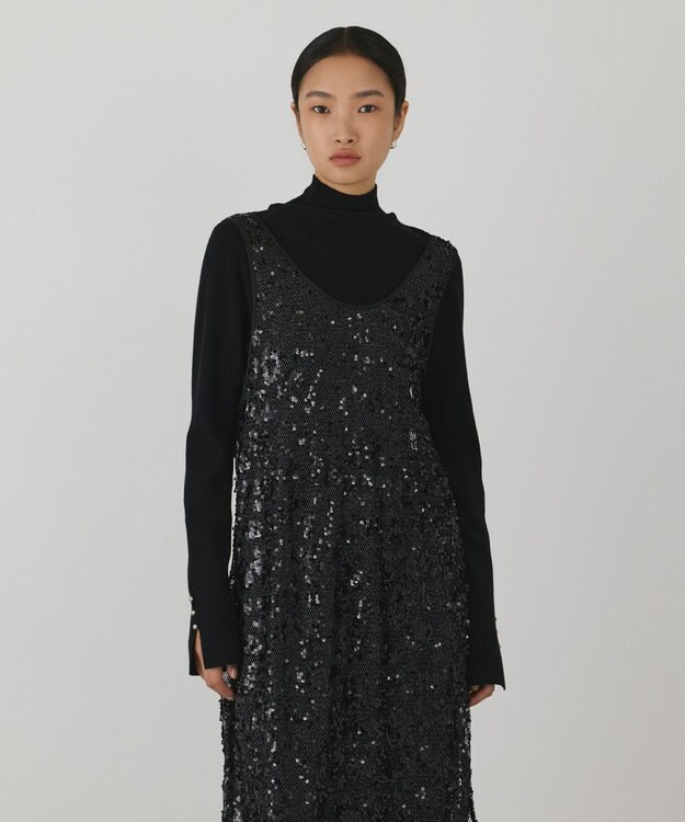 GRACE CONTINENTAL スパン刺繍メッシュワンピース ブラック