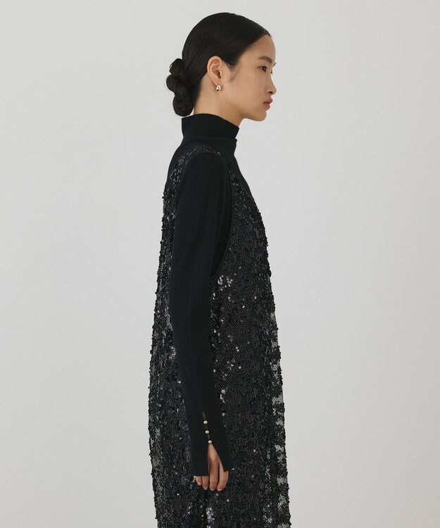 GRACE CONTINENTAL スパン刺繍メッシュワンピース ブラック