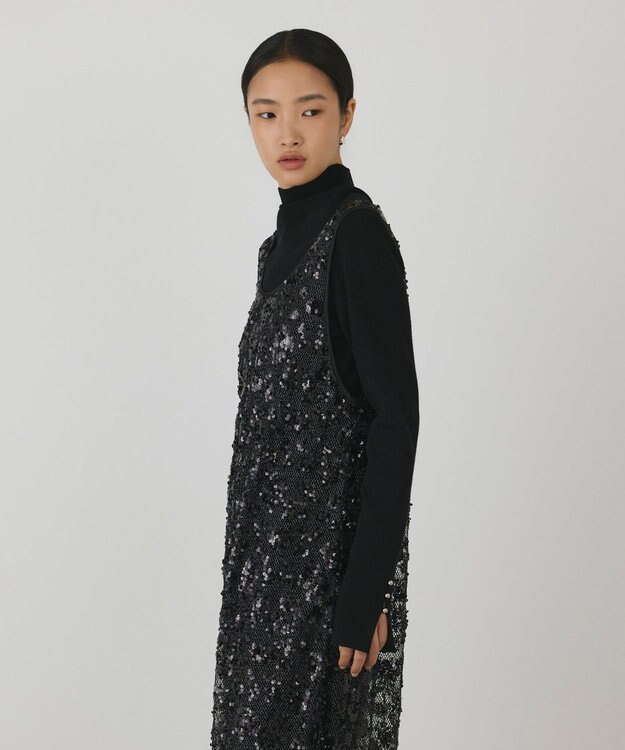 GRACE CONTINENTAL スパン刺繍メッシュワンピース ブラック