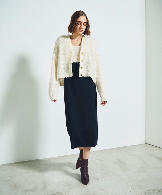 GRACE CONTINENTAL ツイーディーリボンヤーンカーディガン キナリ