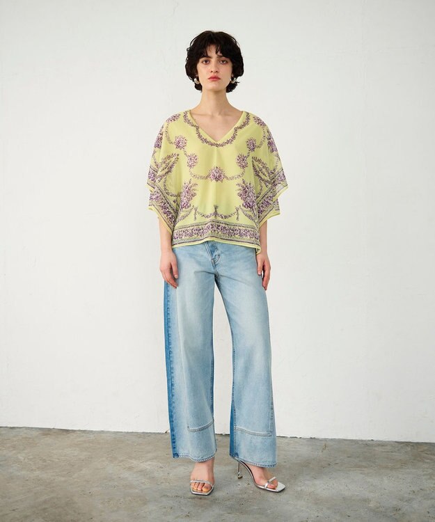 GRACE CONTINENTAL スカーフプリントポンチョトップ イエロー