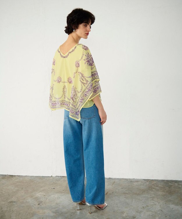 GRACE CONTINENTAL スカーフプリントポンチョトップ イエロー