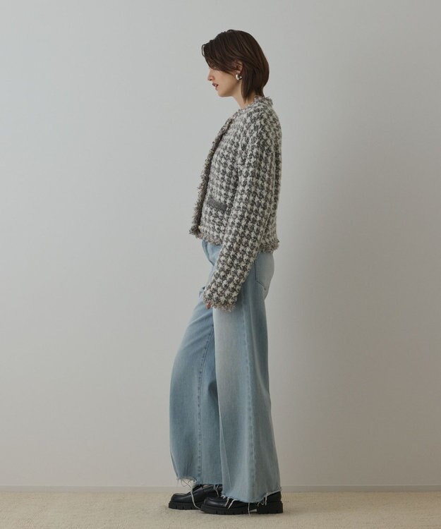 GRACE CONTINENTAL ツイードニットショートカーディガン グレー