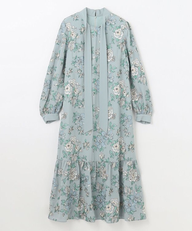 GRACE CONTINENTAL フラワー刺繍ボウタイワンピース ブルー