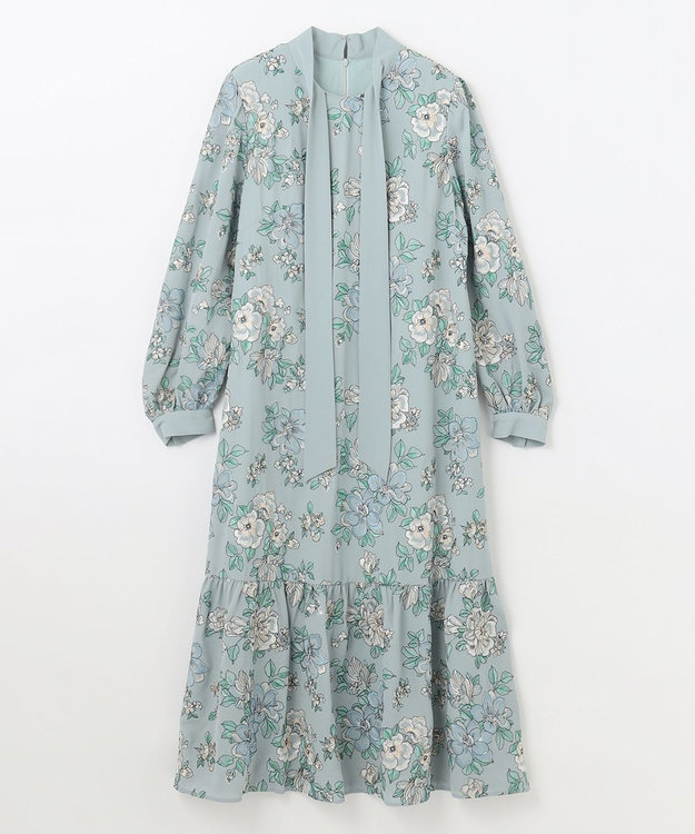 GRACE CONTINENTAL フラワー刺繍ボウタイワンピース ブルー