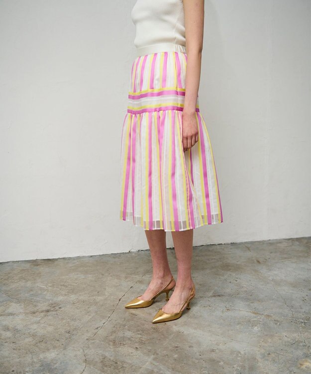 GRACE CONTINENTAL マルチシアーストライプスカート ピンク