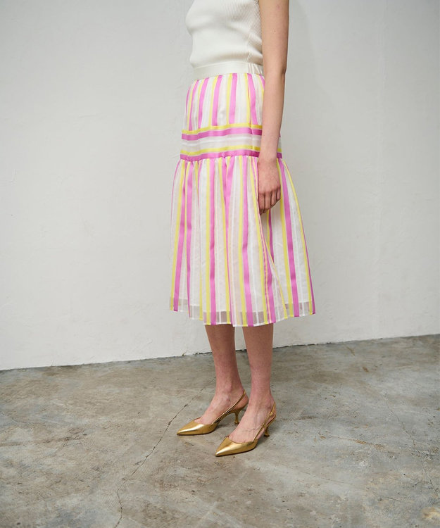 GRACE CONTINENTAL マルチシアーストライプスカート ピンク