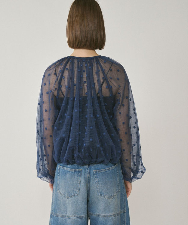 GRACE CONTINENTAL チュールノーカラーブルゾン ブルー