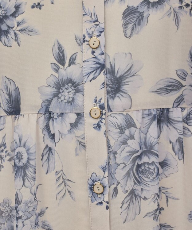 GRACE CONTINENTAL フラワープリントシャツフレアワンピース ブルー