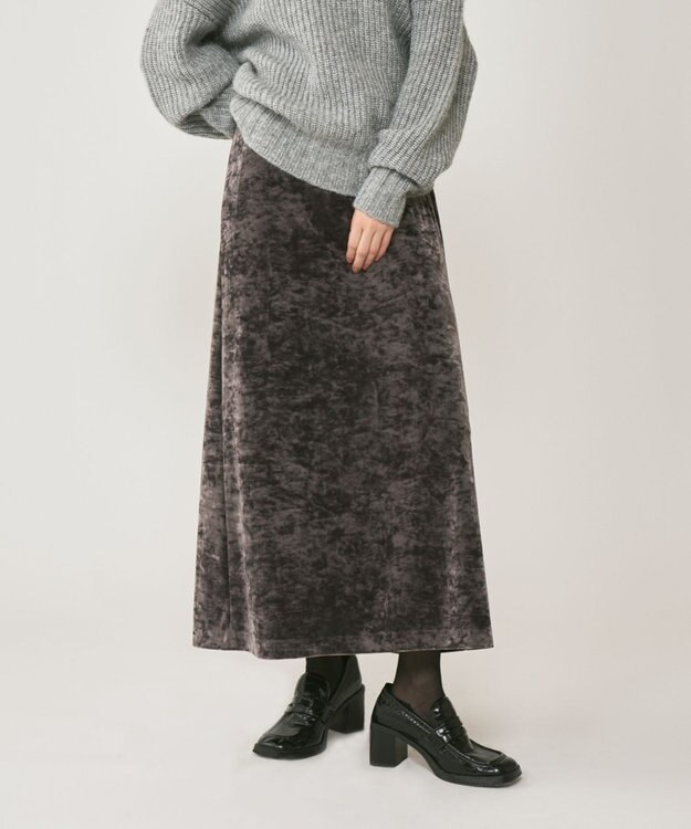 GRACE CONTINENTAL クラッシュベロアロングスカート チャコール