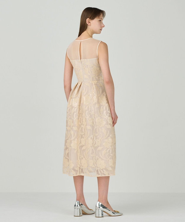 GRACE CONTINENTAL スパンコールエンブロイダリードレス ベージュ