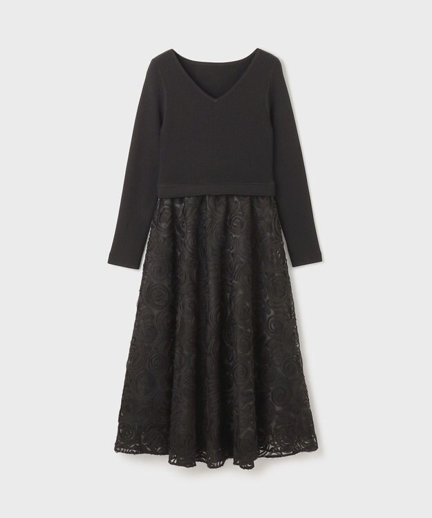 GRACE CONTINENTAL テープ刺繍ニットワンピース ブラック