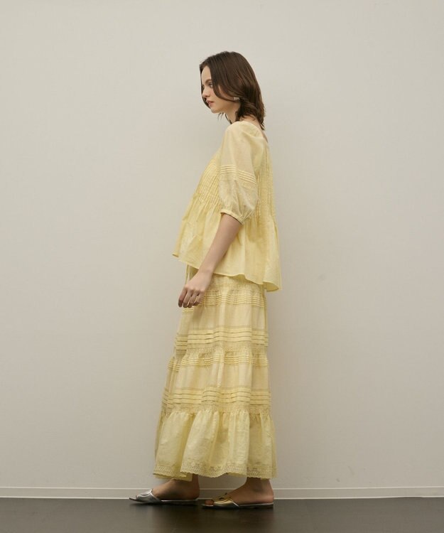 GRACE CONTINENTAL レースコンビピンタックブラウス イエロー