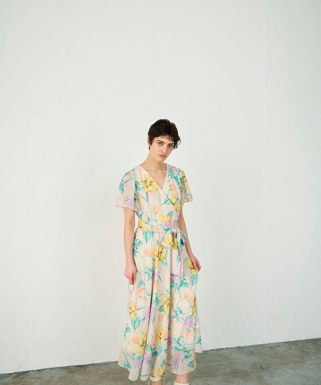 GRACE CONTINENTAL ミモザプリントワンピース ベージュ