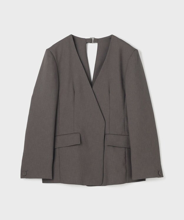 GRACE CONTINENTAL バックシャンノーカラージャケット チャコール