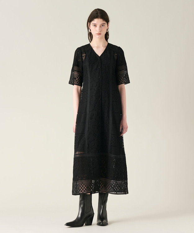 GRACE CONTINENTAL コンビレースVネックワンピース ブラック